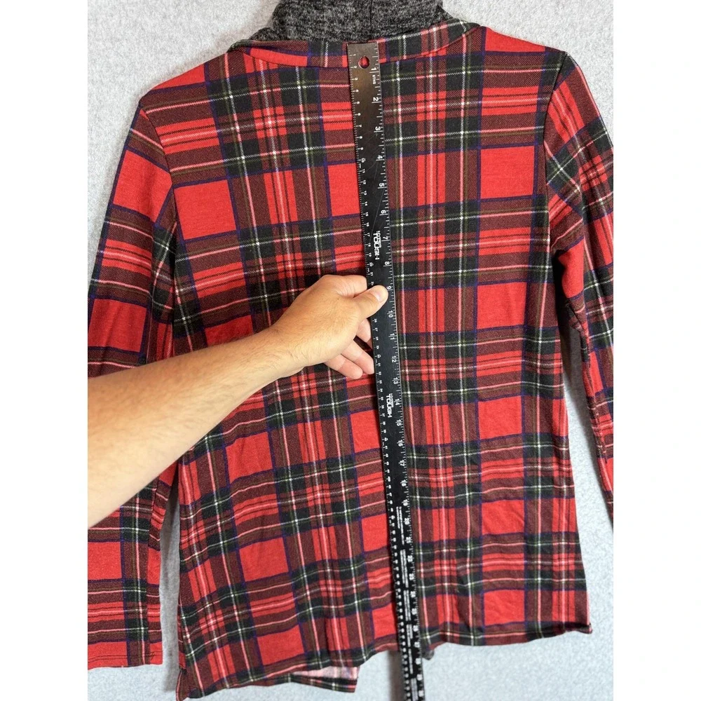 Egs California Cardigan Womens Small Red Plaid Open Front Hooded Sweater Pockets
